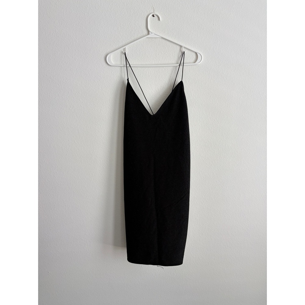 H&M Divided Black Glitter Spaghetti Strap Bodycon Mini Dress XL Metallic Sparkle